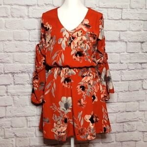 Berry N Cream  Floral Elastic waist Long Sleeves Tie Up Bell Sleeve Dres…